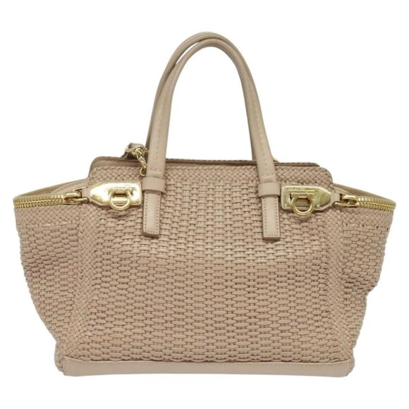 Salvatore Ferragamo Gancini Hand Bag Leather 2way Pink Gold Auth 137425 - Picture 2 of 16